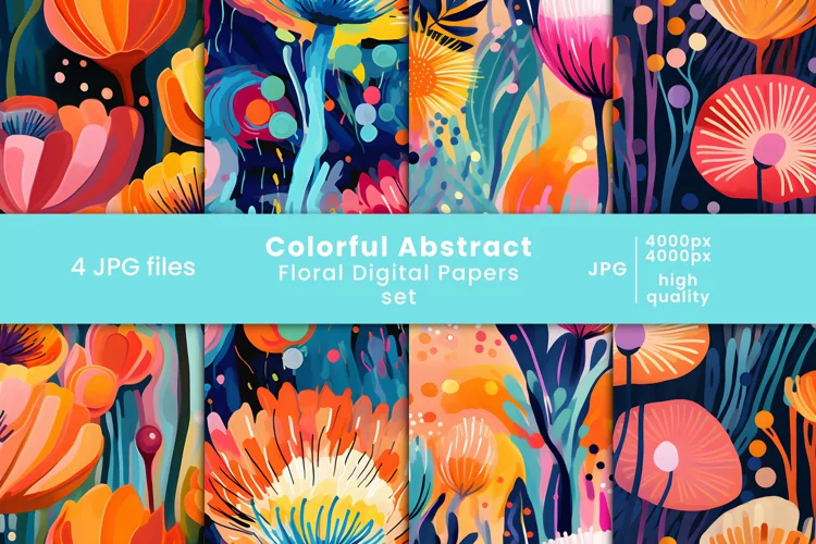 colorful abstract flower digital papers and floral patterns