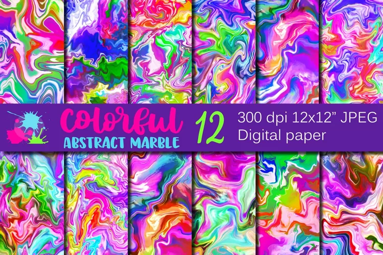 Colorful Abstract Marble Digital Paper / Rainbow Backgrounds