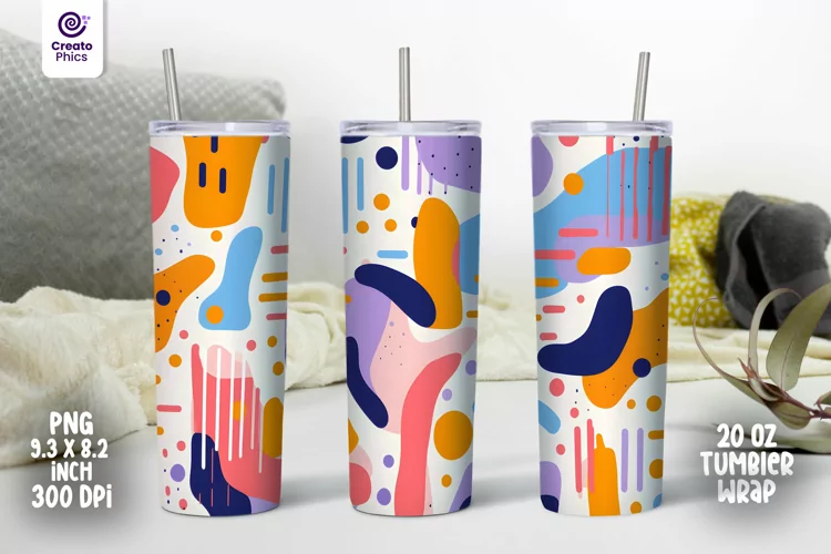 colorful abstract shapes sublimation tumbler wrap, 20 oz 3d