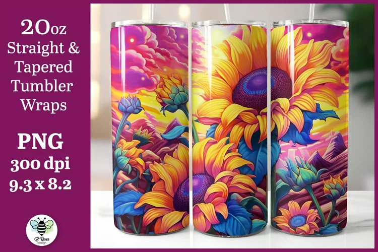 Abstract Sunflower Tumbler Wrap | Tumbler Sublimation Design