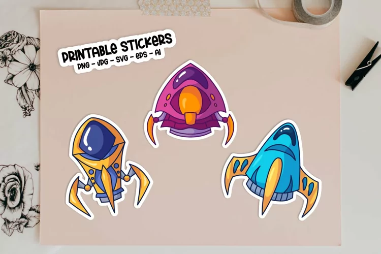 Colorful Alien Ship Sticker Illustrations