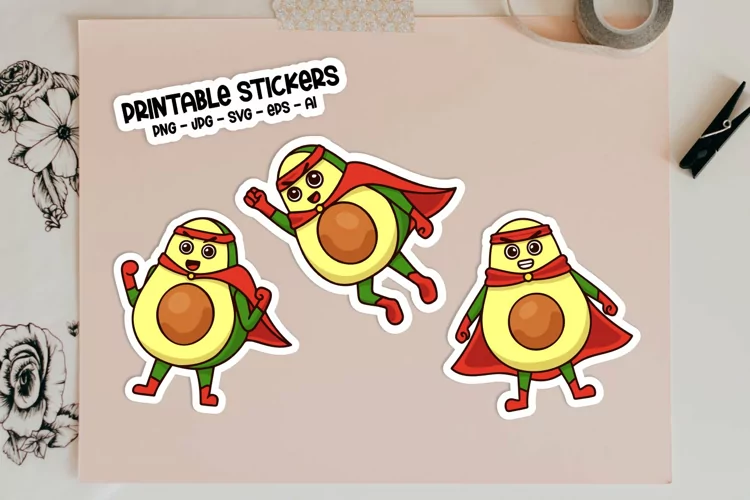Colorful Avocado Hero Sticker Illustrations