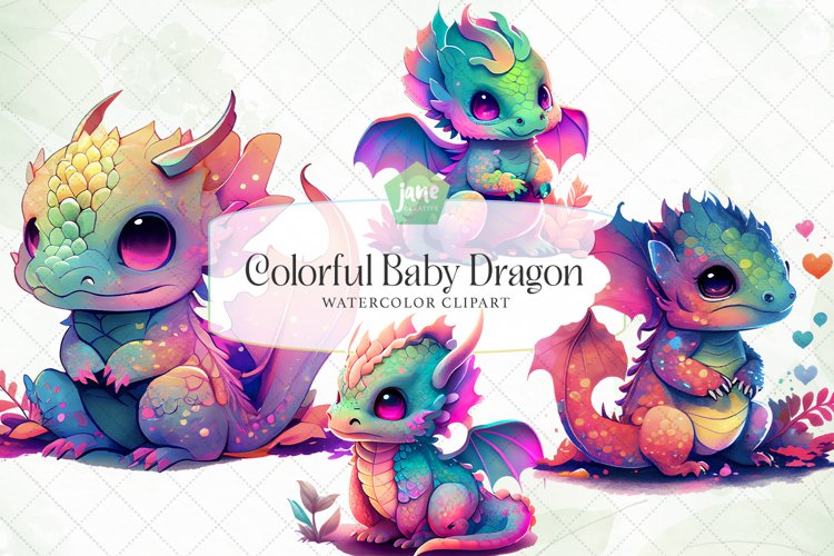 Baby Colorful Dragon Watercolor Sublimation Clipart