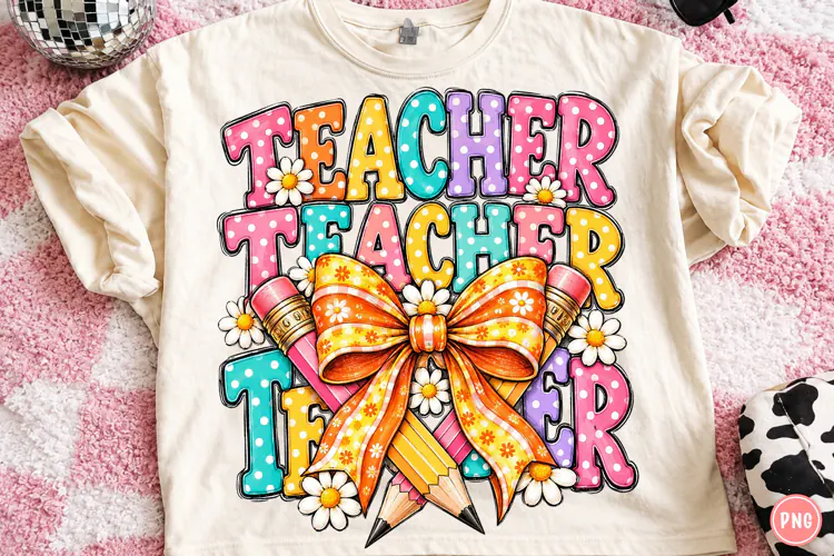 Colorful Back to School Pencil & Bow PNG