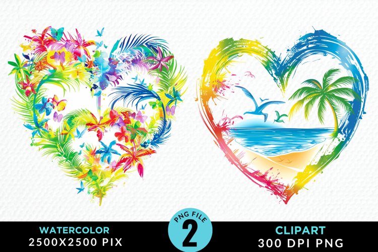 Colorful Beach Heart Artwork Clipart