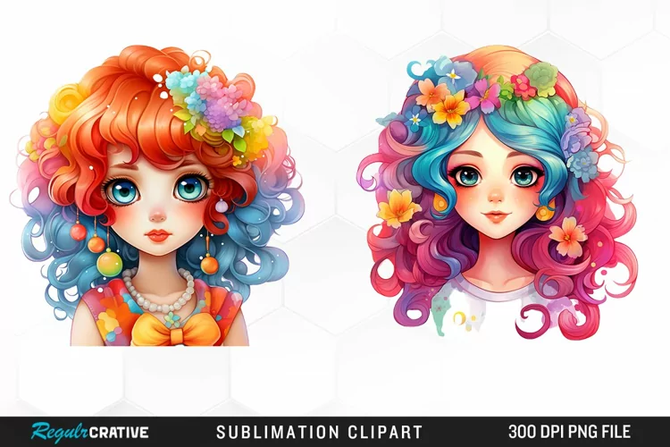 Colorful Beautiful Girl Sublimation PNG Clipart