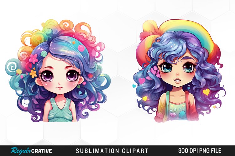 Colorful Beautiful Girl Sublimation PNG Clipart
