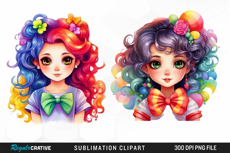 Colorful Beautiful Girl Sublimation PNG Clipart