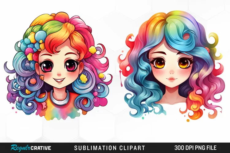 Colorful Beautiful Girl Sublimation PNG Clipart