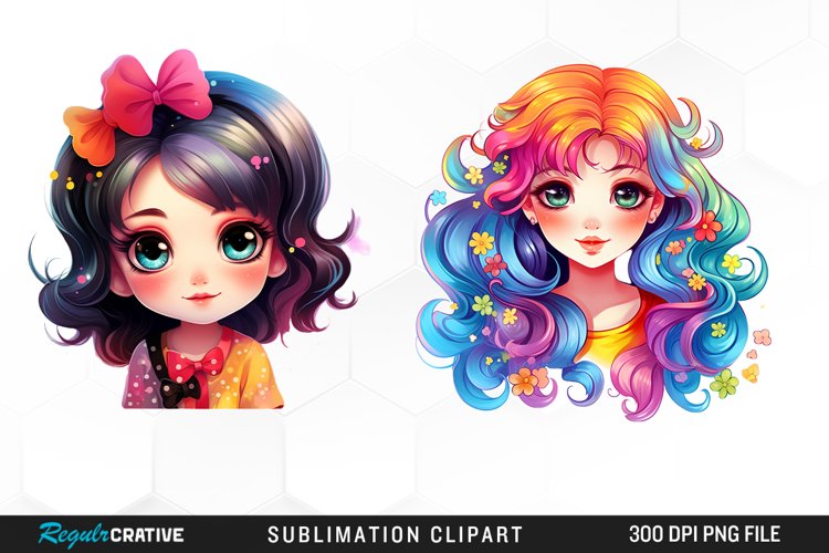 Colorful Beautiful Girl Sublimation PNG Clipart