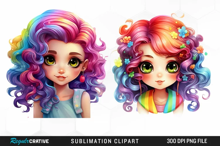 Colorful Beautiful Girl Sublimation PNG Clipart