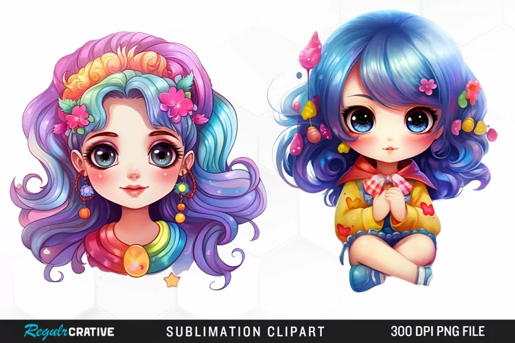 Colorful Beautiful Girl Sublimation PNG Clipart