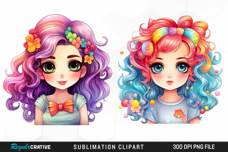 Colorful Beautiful Girl Sublimation PNG Clipart