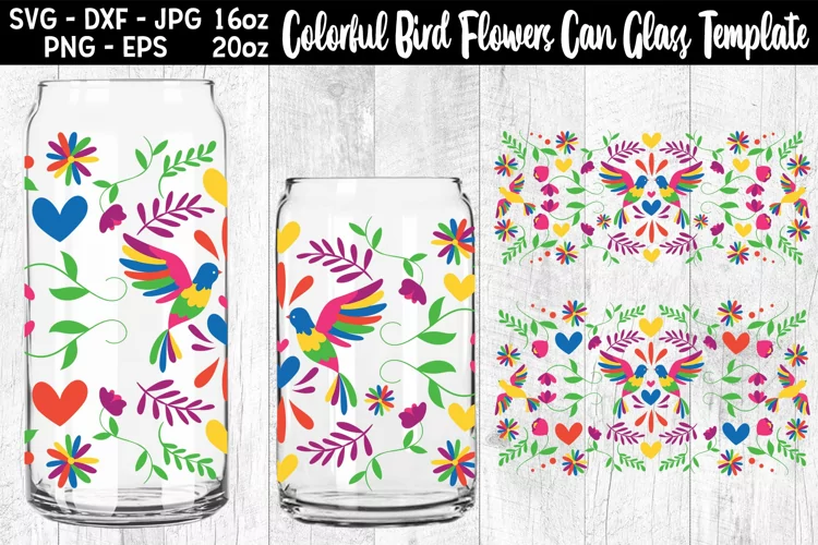 Colorful Bird And Flower Template SVG Libbey Can Template