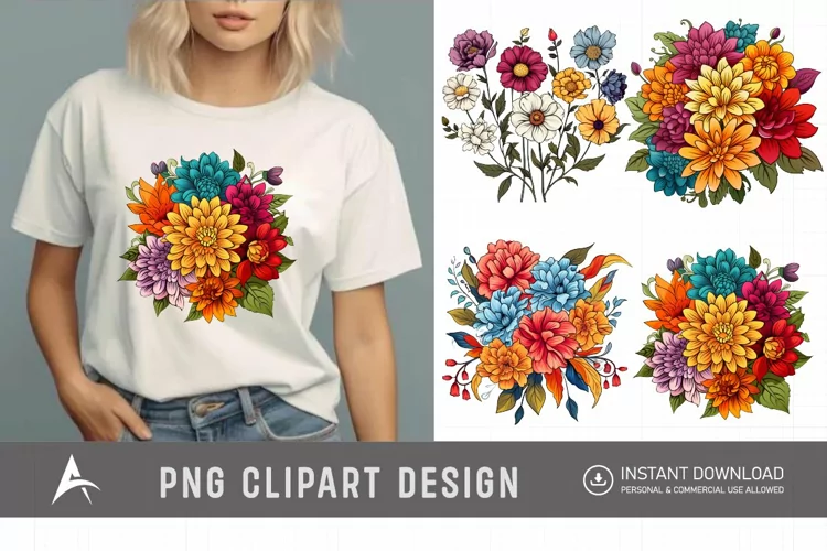 Watercolor Colorful Birth Month Flower Clipart