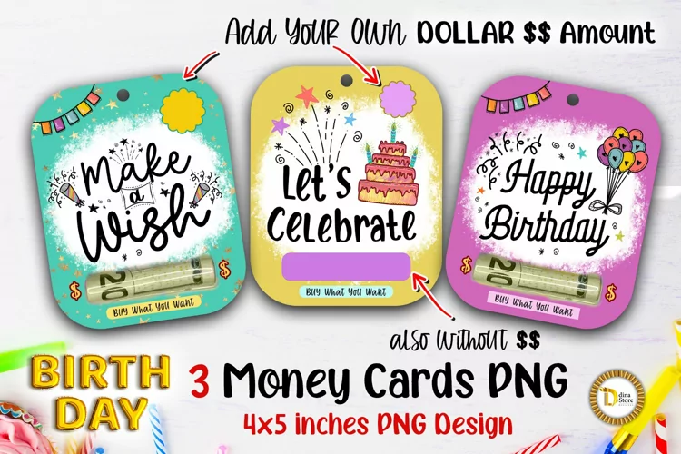 Colorful Birthday Money Card PNG 3 Designs | Birthday Gifts