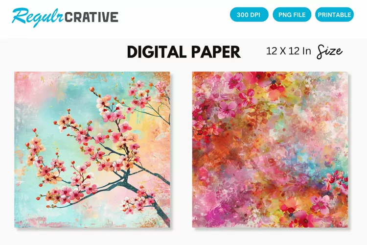 Colorful Blossom Flowers Seamless Digital Paper