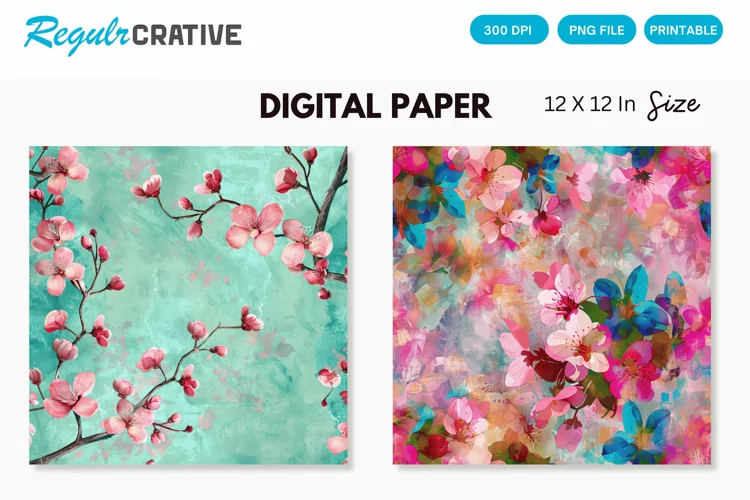 Colorful Blossom Flowers Seamless Digital Paper