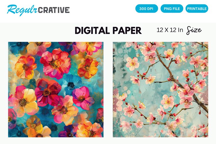 Colorful Blossom Flowers Seamless Digital Paper