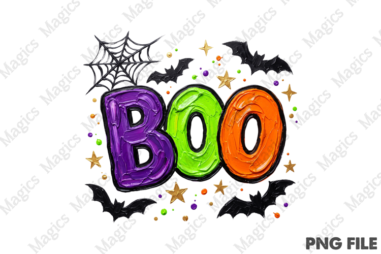Colorful BOO Ghost Halloween Png