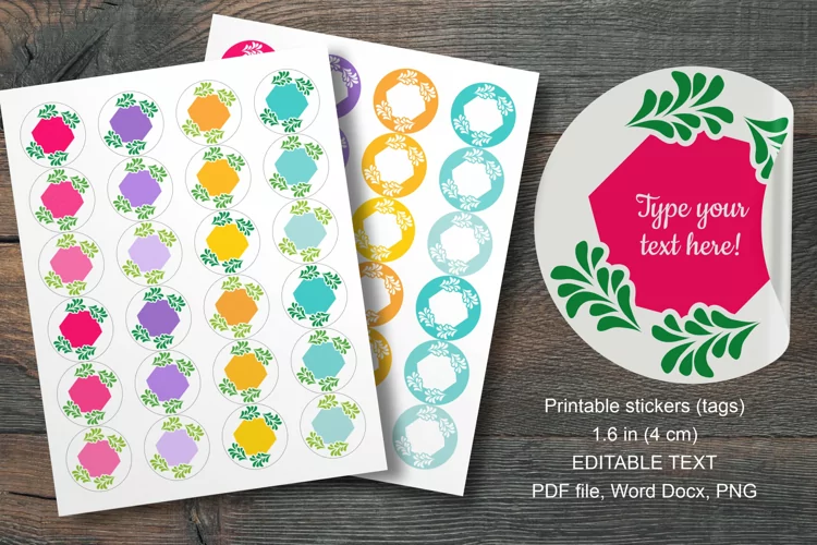 Colorful Botanical Hex Small Summer Round Labels 24 per Pape