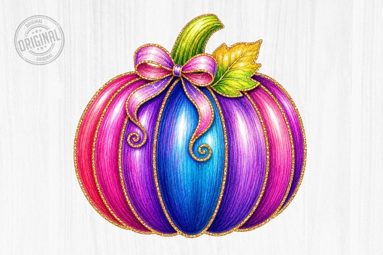Colorful Bow Pumpkin Autumn Clipart PNG Design