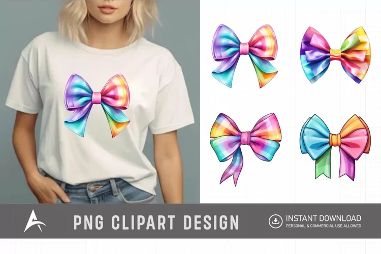Watercolor Colorful Bows Clipart