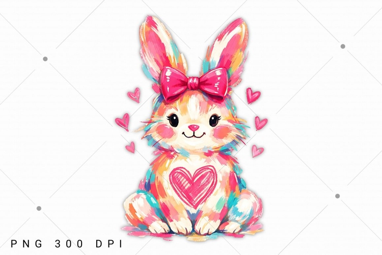 Colorful Bunny Coquette PNG,Brushstroke Easter Bunny PNG