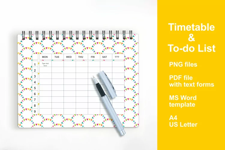 Colorful Bunting Timetable To-Do List Printable Editable PDF