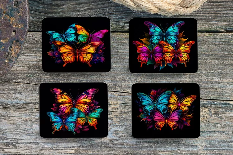 Colorful Butterflies -4" Coaster Sublimation -PNG Design