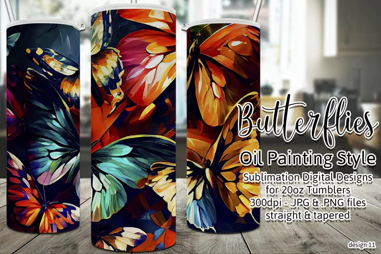 Butterfly Tumbler, Oil Painting Style Butterflies Tumbler 11