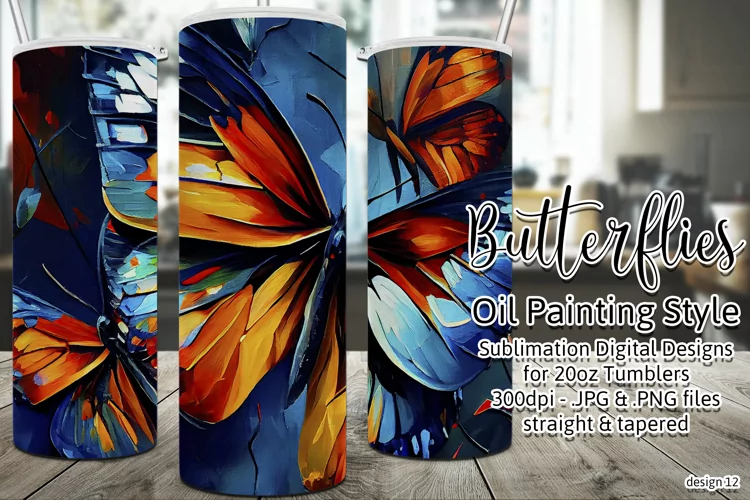 Butterfly Tumbler, Oil Painting Style Butterflies Tumbler 12