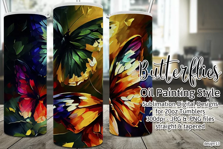 Butterfly Tumbler, Oil Painting Style Butterflies Tumbler 13