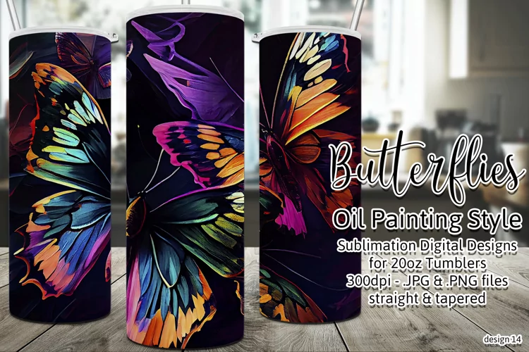Butterfly Tumbler, Oil Painting Style Butterflies Tumbler 14