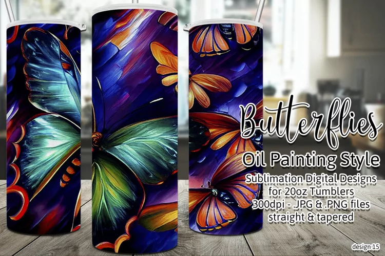 Butterfly Tumbler, Oil Painting Style Butterflies Tumbler 15