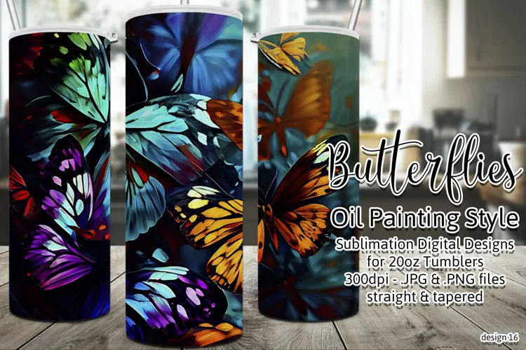 Butterfly Tumbler, Oil Painting Style Butterflies Tumbler 16
