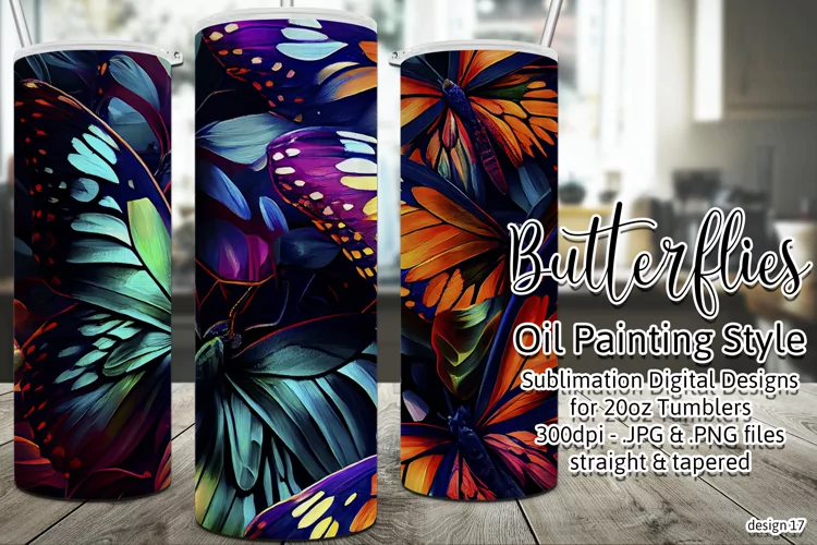 Butterfly Tumbler, Oil Painting Style Butterflies Tumbler 17