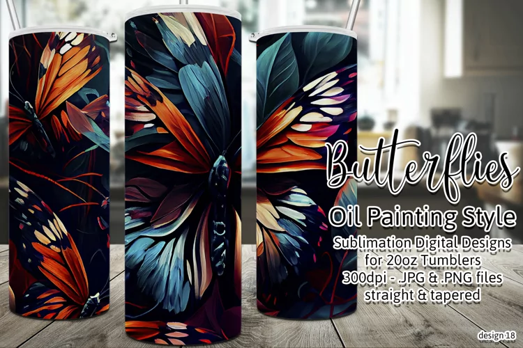 Butterfly Tumbler, Oil Painting Style Butterflies Tumbler 18