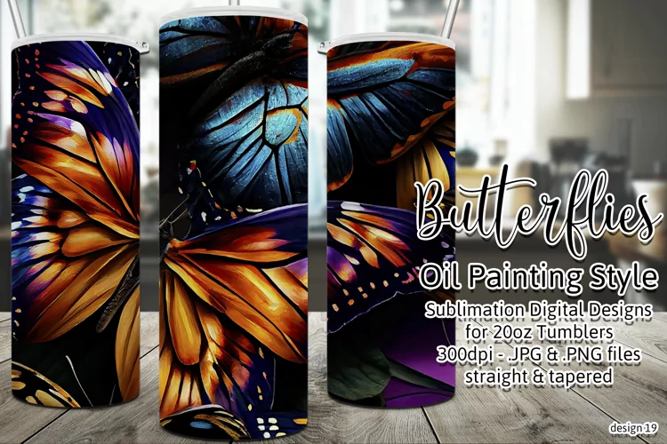 Butterfly Tumbler, Oil Painting Style Butterflies Tumbler 19
