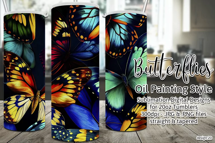 Butterfly Tumbler, Oil Painting Style Butterflies Tumbler 20