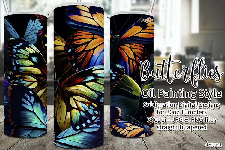 Butterfly Tumbler, Oil Painting Style Butterflies Tumbler 21