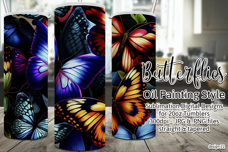 Butterfly Tumbler, Oil Painting Style Butterflies Tumbler 22