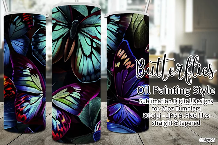 Butterfly Tumbler, Oil Painting Style Butterflies Tumbler 23