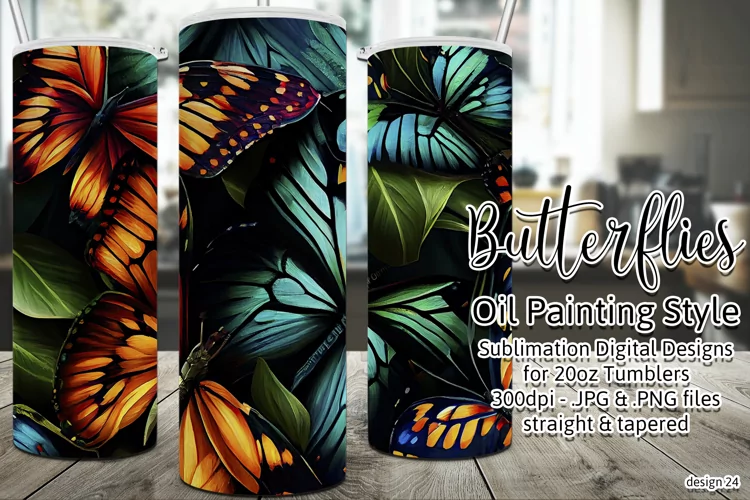 Butterfly Tumbler, Oil Painting Style Butterflies Tumbler 24