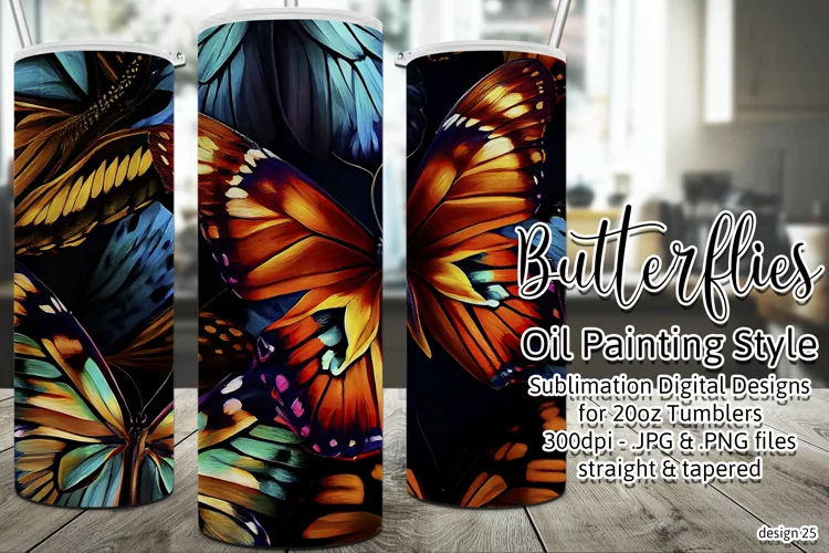 Butterfly Tumbler, Oil Painting Style Butterflies Tumbler 25