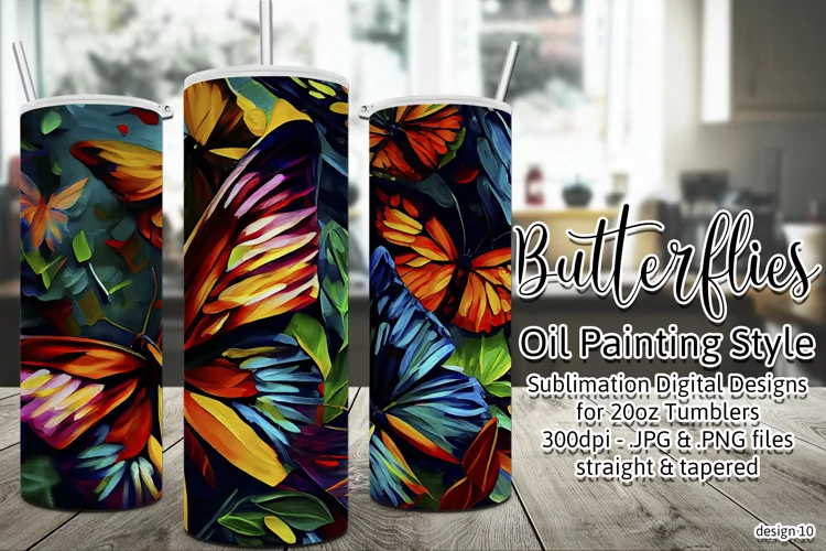 Butterfly Tumbler, Oil Painting Style Butterflies Tumbler 10