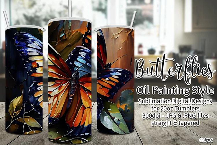 Butterfly Tumbler, Oil Painting Style Butterflies Tumbler 6