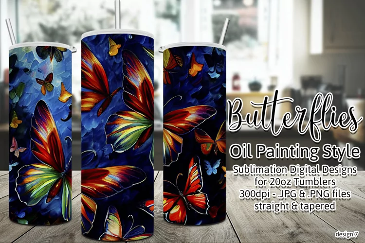 Butterfly Tumbler, Oil Painting Style Butterflies Tumbler 7