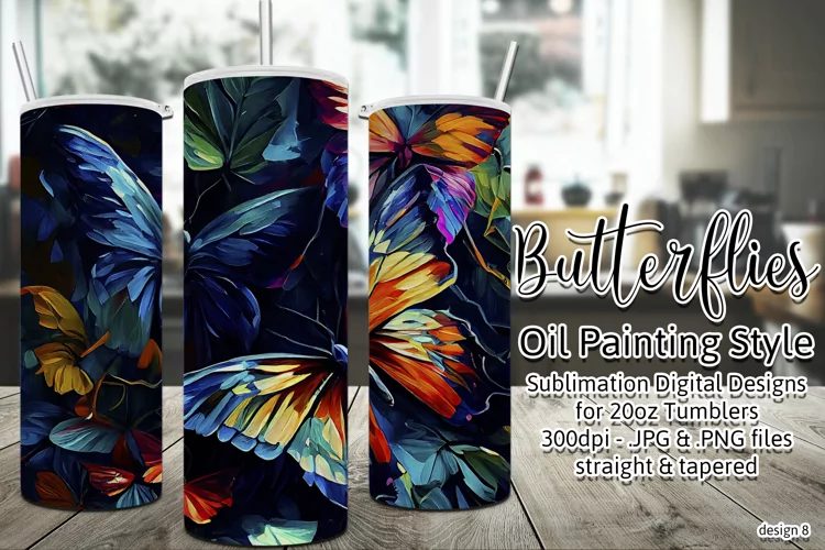Butterfly Tumbler, Oil Painting Style Butterflies Tumbler 8