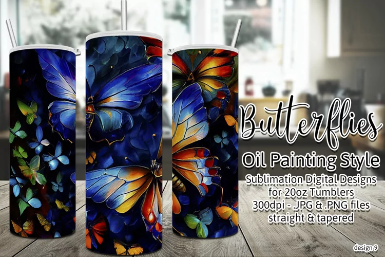 Butterfly Tumbler, Oil Painting Style Butterflies Tumbler 9